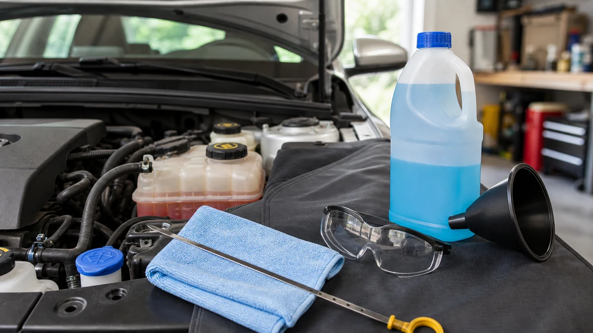 How to Check Fluids Safely realistic editorial image for GuideTo Auto Care