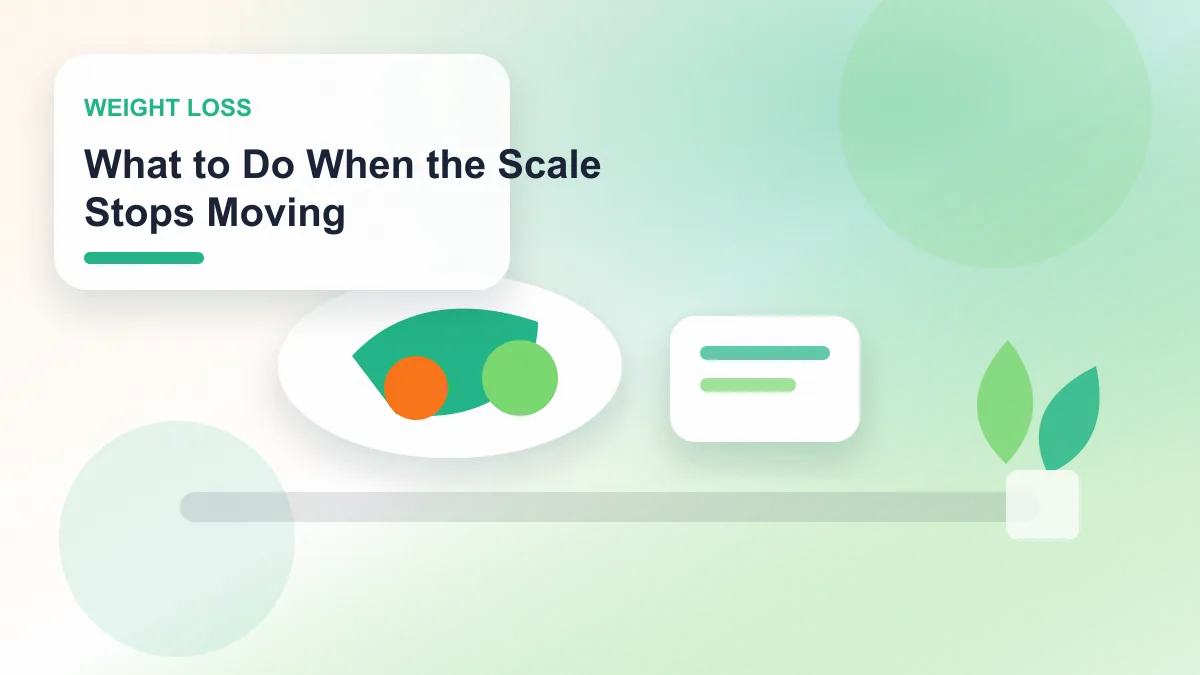 What to Do When the Scale Stops Moving realistic editorial image for GuideTo Weight Loss